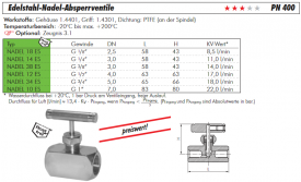 Edelstahl-Nadel-Absperrventile, IG, PN 400, Nadelventil, Absperrventil, Ventil, Edelstahlventil, HD-Ventil, alle Größen